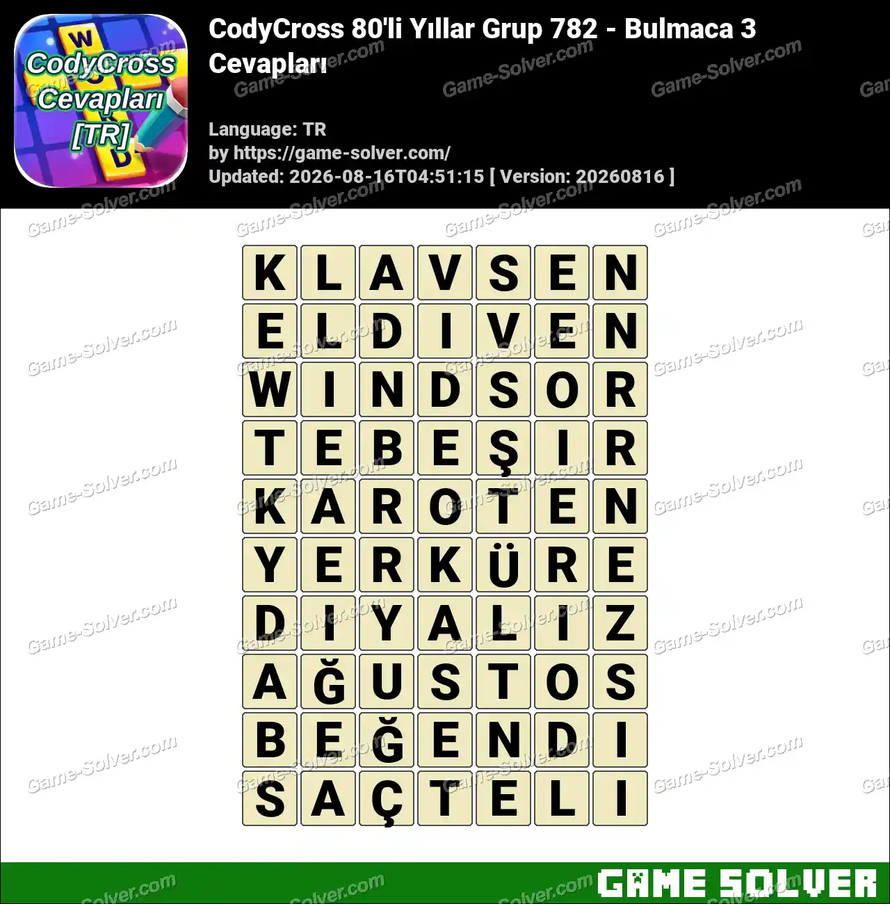 CodyCross 80’li Yıllar Grup 782 – Bulmaca 3 Cevapları